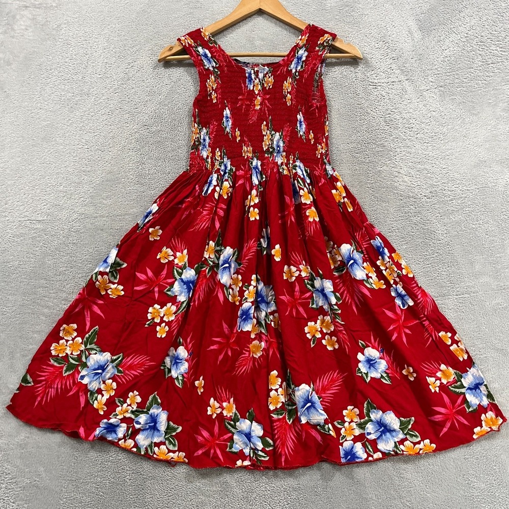 Sunny Island‎ Hawaii Fit & Flare Dress Women One Size Red Floral Smocked Bodice